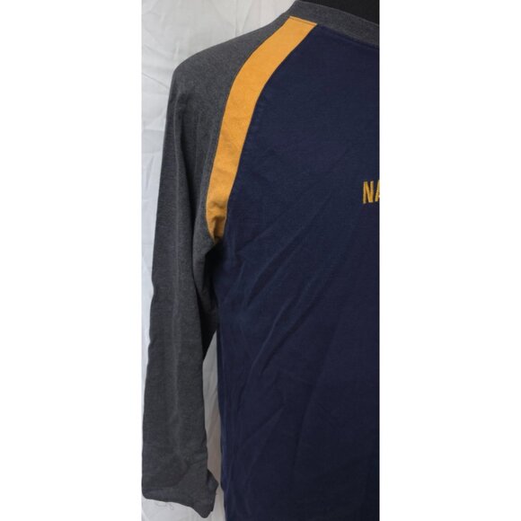 Nautica Jeans Co Mens M Blue Grey Yellow Logo Long Sleeve Heavy Spellout T-Shirt - Picture 5 of 13